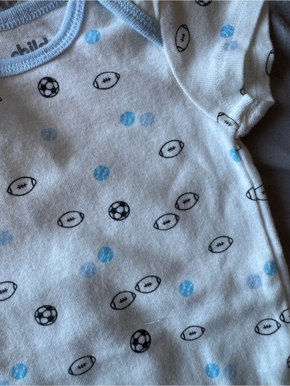 child of mine White Bodysuit with Light Blue Trim and Black Sports Print - Picture 3 of 3